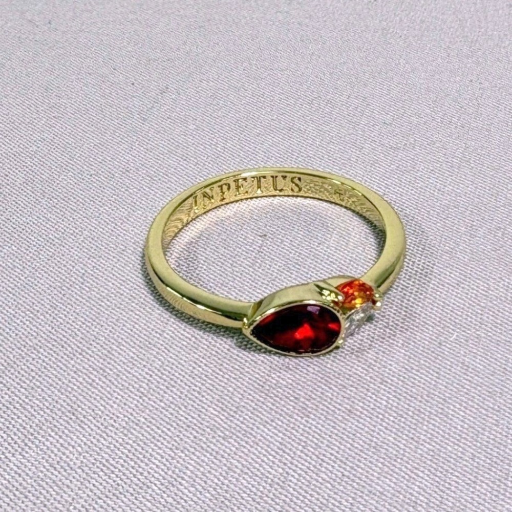 Crackling Campfire Ring 18K Gold Plate Teardrop Ring Gold Red Orange Gemstone